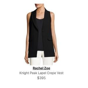 Rachel Zoe knight peak lapel crepe vest BLACK Womens Medium MSRP $395‎